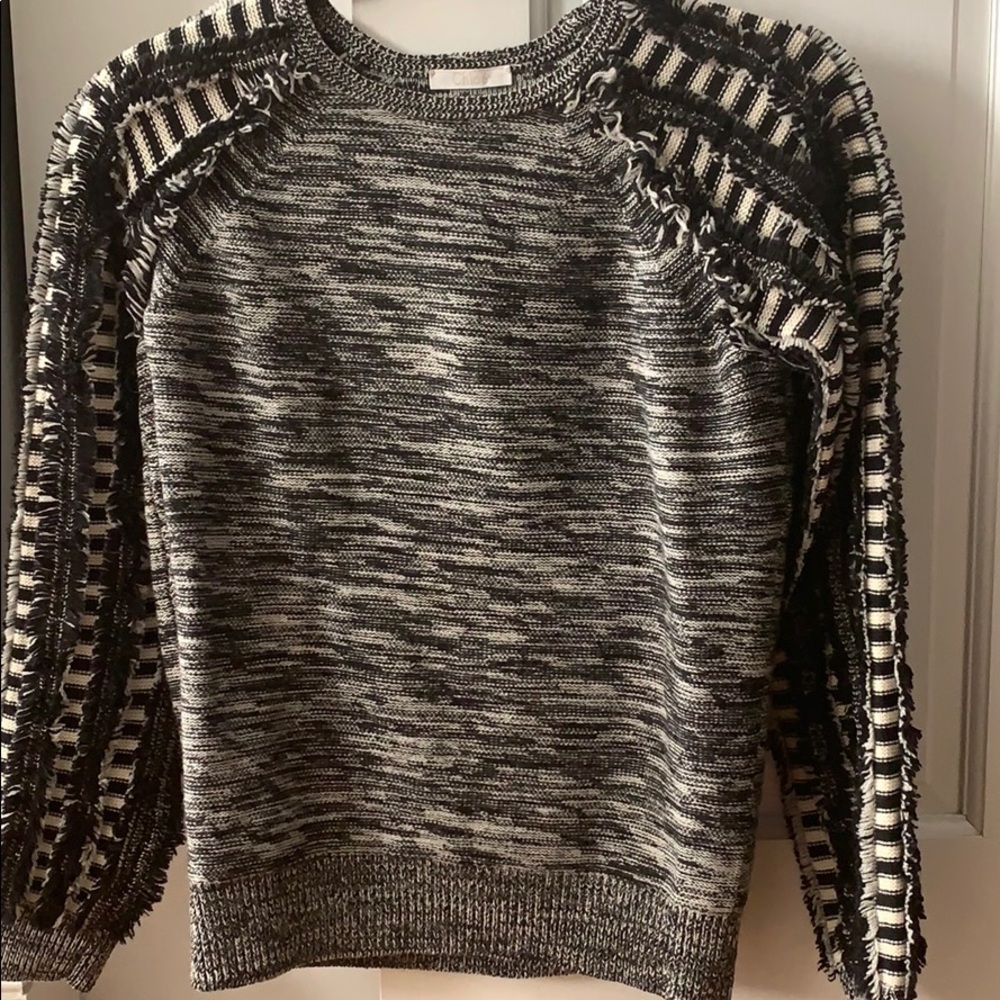 Chloe black and white fringe sleeve sweater